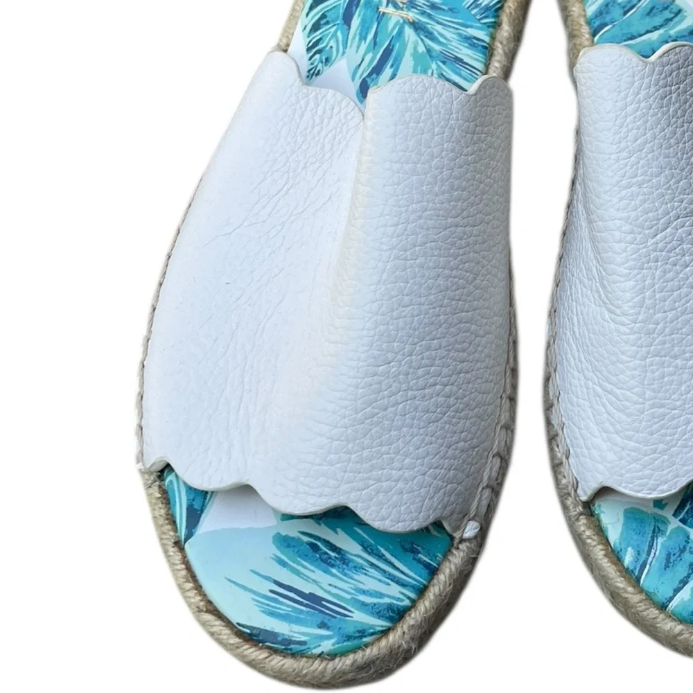 J. Mclaughlin Pebbled Leather Aires Slides Tropical Espadrille Sandals Shoes 7M